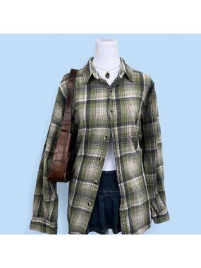 green gray plaid indie skater grunge button up flannel shirt